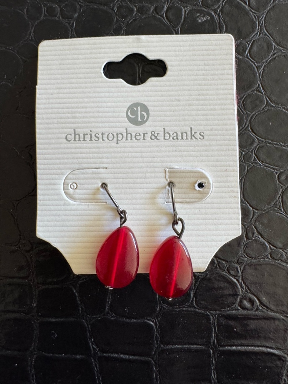 Christopher & Banks red drop Earrings with black hooks and rubber stops. NWT